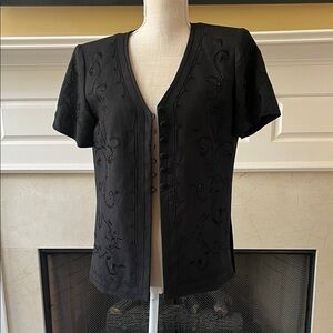 Jessica Howard Black Embroidered Blouse, Size 8